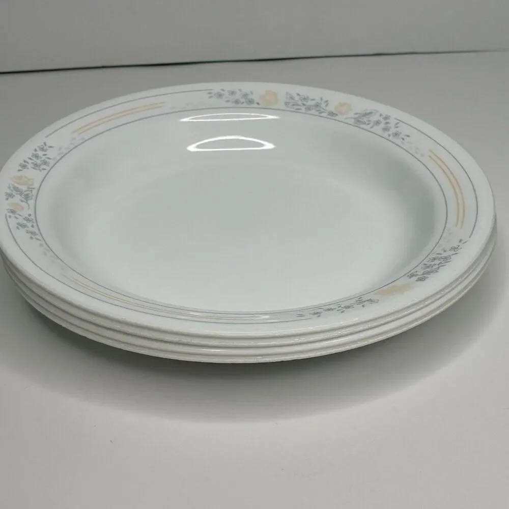 Corelle Apricot Grove Set of 4 Flat Rimmed Shallow Soup Salad Pasta Bowls 8.5